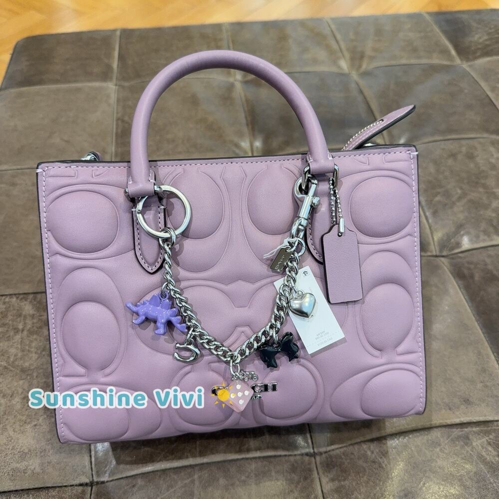 NWT bundle Coach Maggie Small Tote Bag Jasmine CY670 & CZ633 Silver Motif Chain